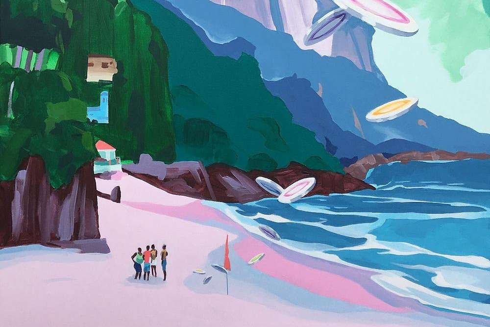 Christopher Winter: Liberty Beach, 2019, Acryl auf Leinwand, 100 x 75 cm (Ausschnitt)